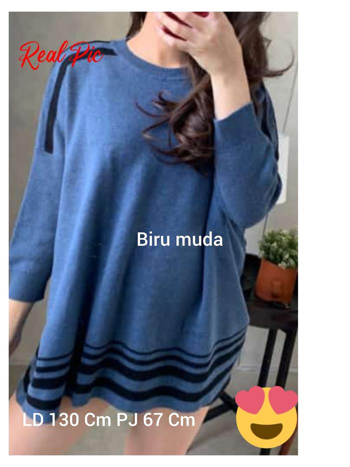 Gambar Baju Rajut Oversize Wanita Jumbo Motif Polos Warna Biru - Biru Muda dari petra-petra undefined Tokopedia
