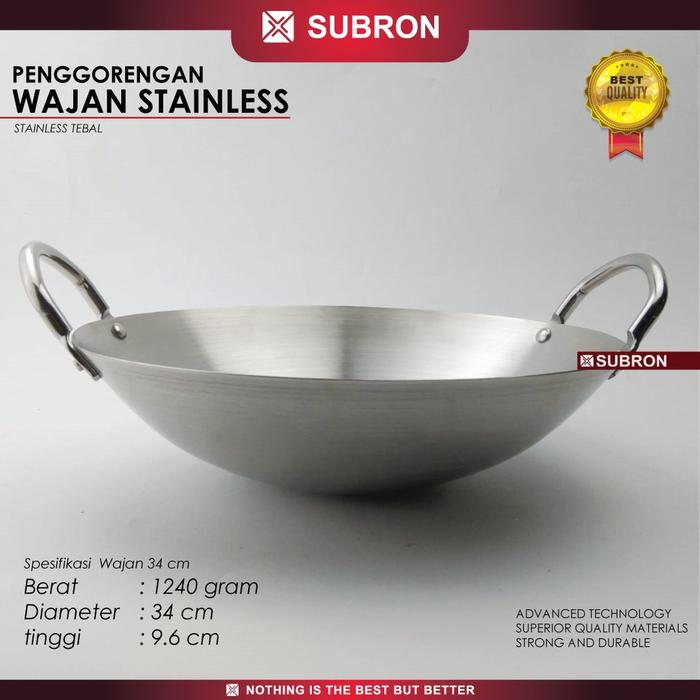 Gambar Wajan Penggorengan Stainless Steel Tebal 34cm 36cm - SUBRON - Wss-34cm dari Kinkean undefined Tokopedia