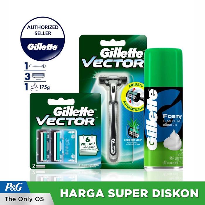 Gambar Gillette Vector Pisau Cukur+Refill Pencukur Isi 2 dan Krim Cukur 175gr dari P&G Store undefined Tokopedia