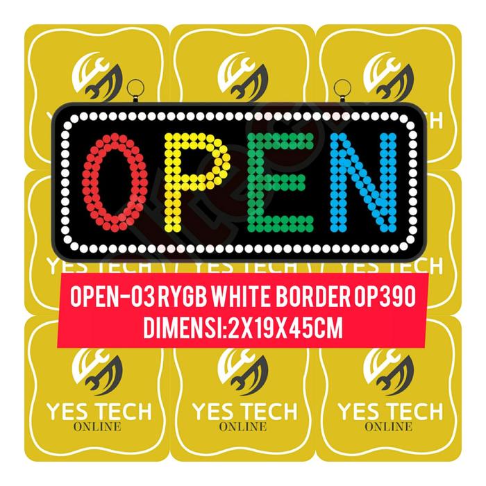 Gambar LED Logo Sign Board Tanda Buka OPEN-3 Merah Kuning Hijau Biru Putih BW - OP390 dari YES TECH undefined Tokopedia