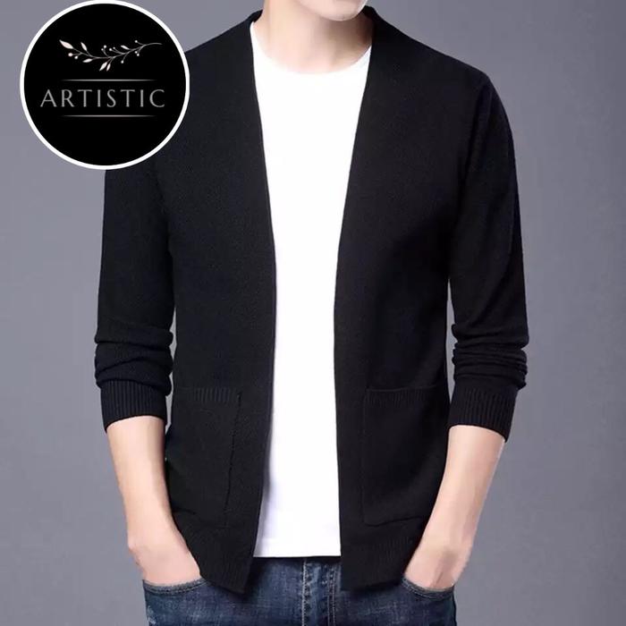Gambar Sweater Cardigan Rajut Pria - Sweater Rajut Kimono Polos Santai - Sweter Cardigan Korean Style -Blezer Rajut Baju Pria Katun Knitwear - Hitam, 4XL dari Artistic Fashion undefined Tokopedia
