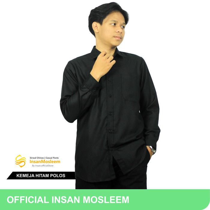 Gambar Kemeja Polos Hitam Pria Panjang Formal Kantor Model Slim-fit - Hitam, S dari InsanMosleem Store undefined Tokopedia
