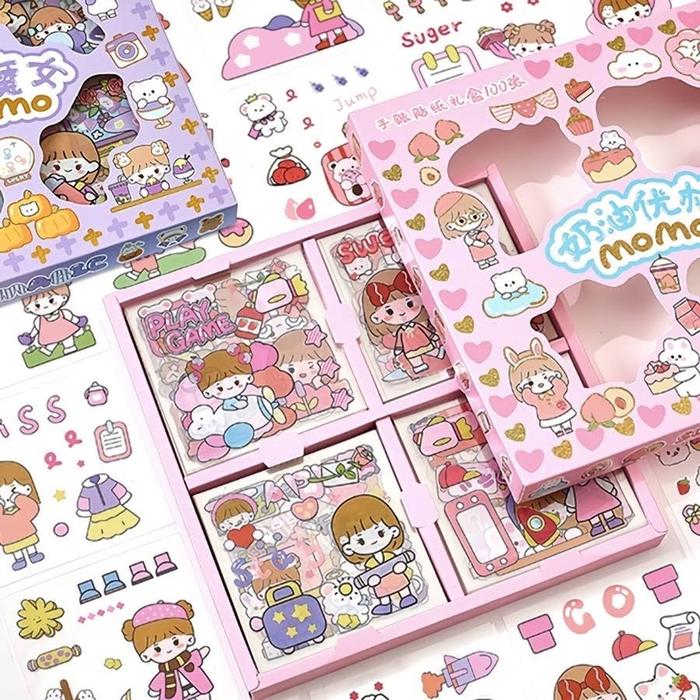 Gambar KAWAII MOMO STICKER SET ISI 100 viral botol stiker plastik anti air - Momo-Pink dari Clover Lynn Store undefined Tokopedia