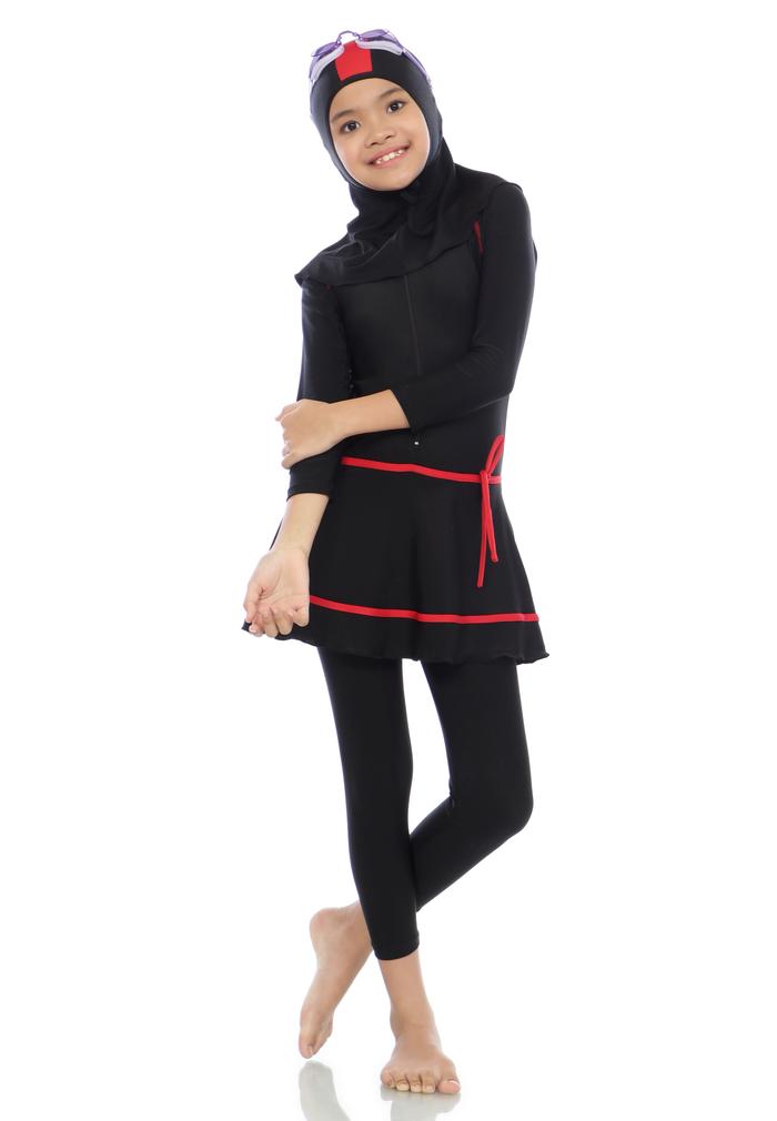 Gambar NIBER BAJU RENANG MUSLIM ANAK TANGGUNG PEREMPUAN USIA 7-14 TAHUN SD-SMP - LIS MERAH, M dari NIBER JOGJA undefined Tokopedia