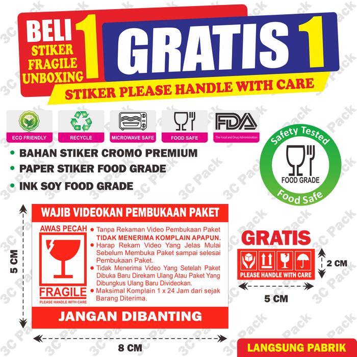 Gambar STIKER FRAGILE - STIKER VIDEO UNBOXING BUY 1 GET 1 HANDLE WITH CARE - unboxing putih dari 3C PAPER LUNCH BOX PACKAGING undefined Tokopedia