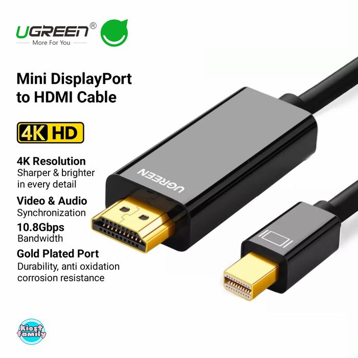 Ugreen Kabel Mini DisplayPort Thunderbolt to HDMI 4K Meter Hitam,  Meter