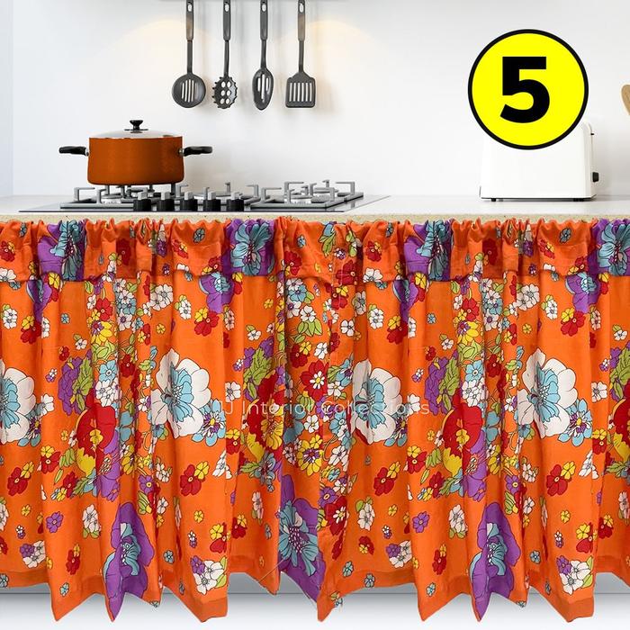 Gambar GORDEN Kolong Meja Dapur Gorden Tirai Penutup Bawah Meja Dapur - M5 Bunga Oren dari RUMA Warehouse undefined Tokopedia