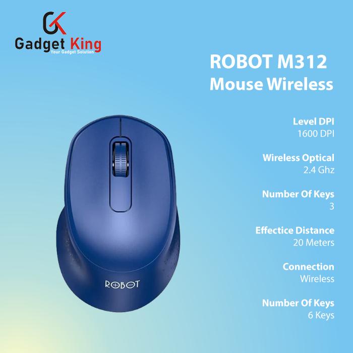 Gambar Robot M312 Mouse Wireless Optical 2.4G Laptop Komputer PC - Biru dari Gadget King Store undefined Tokopedia