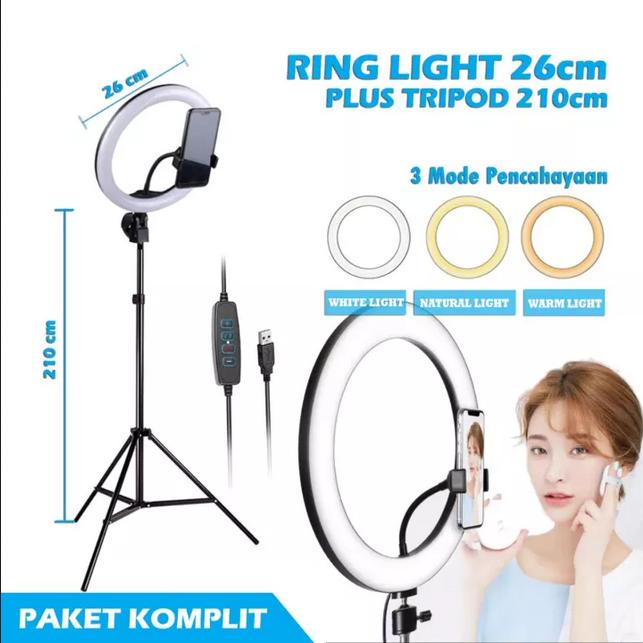 Gambar Paket Ring Light 26 CM Tripod 2.1 Meter Lampu Makeup Vlog Tiktok Live - Paket Lengkap dari Lautanacc undefined Tokopedia