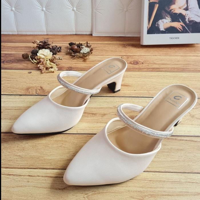 Gambar Heels Pesta Sepatu Wanita Selop Pesta Wanita High Heels Remaja Mewah - Krem, 40 dari RIZHANCOLLECTION undefined Tokopedia