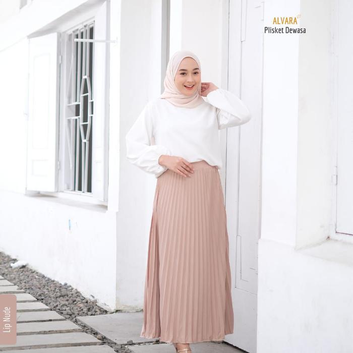 Gambar Rok Plisket Premium Dewasa Rok Panjang Mayung Polos - Lip Nude, All Size dari AdzkyaStore25 undefined Tokopedia