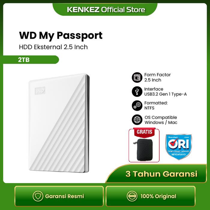Gambar WD My Passport HDD / Hardisk Eksternal 2TB USB3.2 + Hardcase - Putih dari Kenkez-com undefined Tokopedia