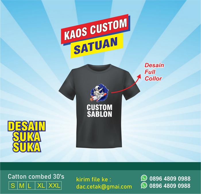 Gambar Kaos custom sablon kaos satuan - catton combed 30s - M, A3 dari Beneranshop undefined Tokopedia