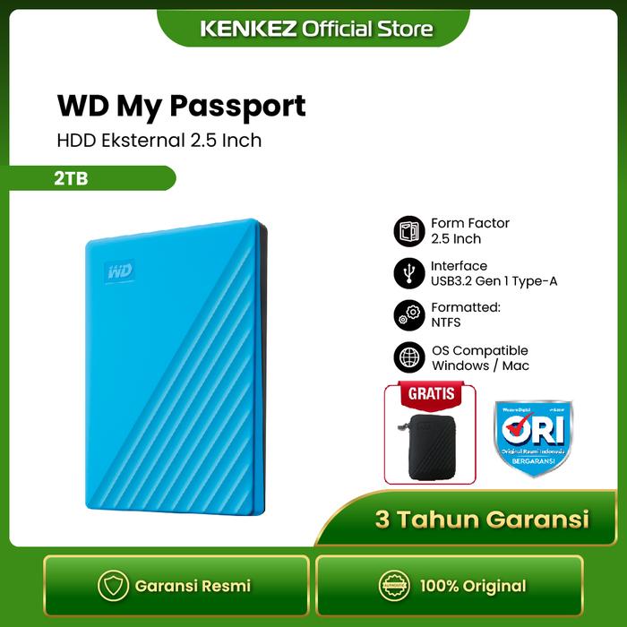 Gambar WD My Passport HDD / Hardisk Eksternal 2TB USB3.2 + Hardcase - Biru dari Kenkez-com undefined Tokopedia