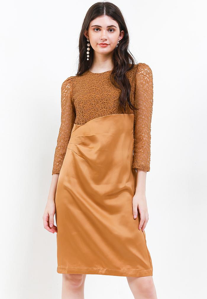Gambar ELLE Apparel Original-Variasi Sleeve Lace Dress - Cokelat, M dari ElleLadies undefined Tokopedia