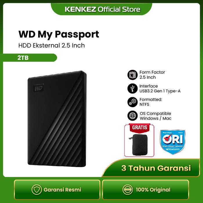 Gambar WD My Passport HDD / Hardisk Eksternal 2TB USB3.2 + Hardcase - Hitam dari Kenkez-com undefined Tokopedia