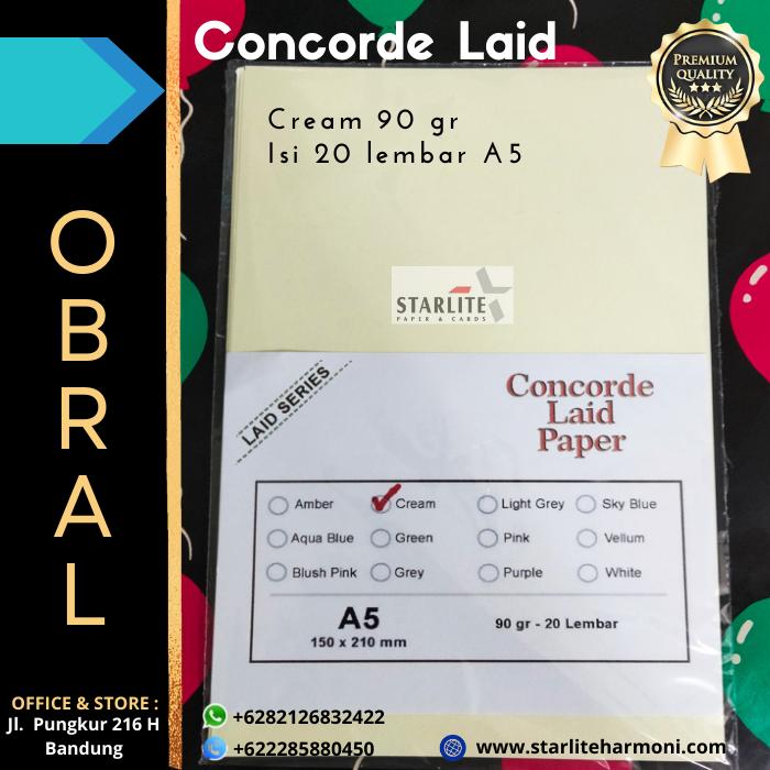 Gambar Kertas Concorde paper LAID 90 gr A5 isi 20 lembar - Cream dari Starlite Paper & Cards undefined Tokopedia