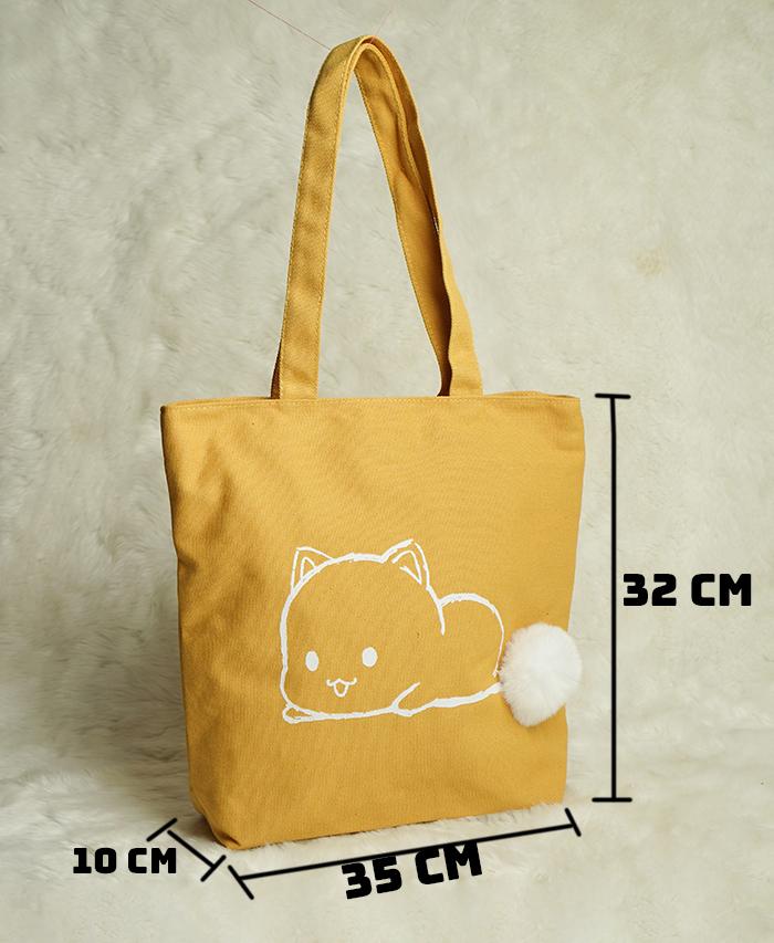 Gambar Tas tote tas selempang tas belajar jalan kanvas kucing lucu - pink dari Bag N Beyond undefined 5 Tokopedia