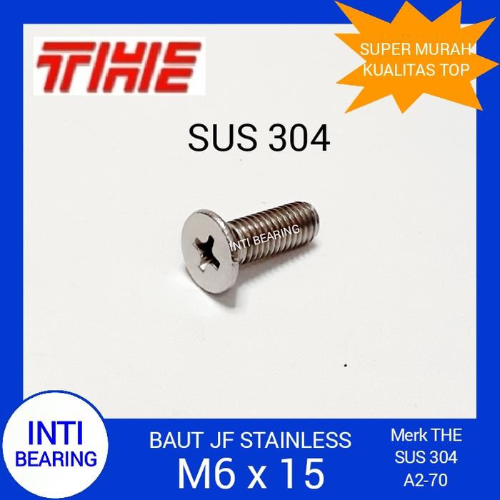 Gambar BAUT JF STAINLESS M6x15 M6 x 15 FLAT HEAD MACHINE SCREW FH dari INTI BEARING undefined Tokopedia