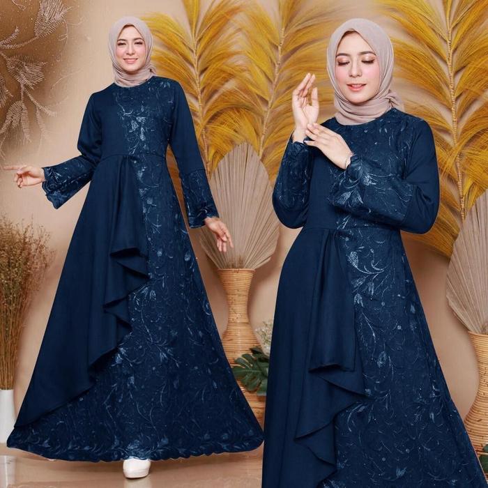 Gambar GAMIS BROKAT WANITA TERBARU BAJU GAMIS DRESS PANJANG MUSLIM MODERN - Navy, Jumbo dari MELYSA BATIK undefined Tokopedia