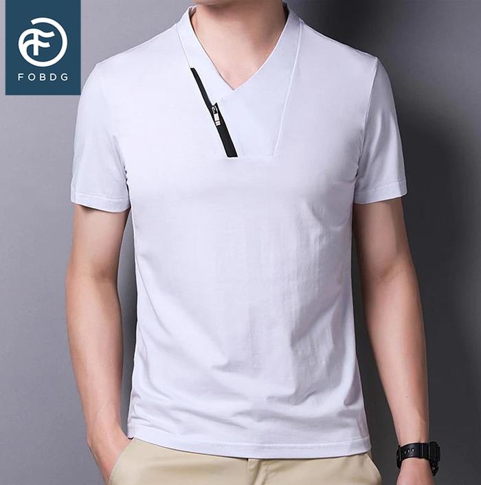 Gambar Fobdg T-Shirt Anhar resleting waterproof v-neck - Putih, S dari Fobdg Indonesia undefined Tokopedia