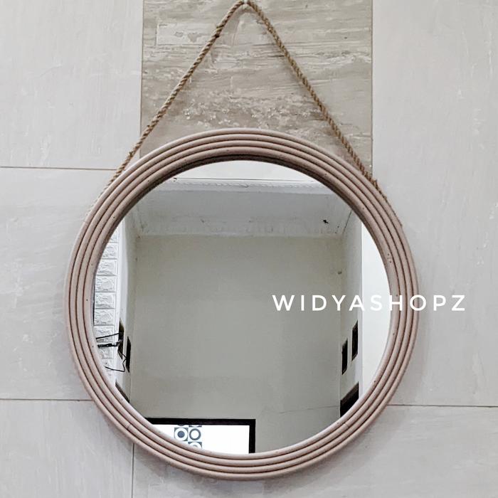 Gambar kaca cermin rotan sintetis hiasan dinding ruang tamu estetik kerajinan - Cream dari widyashopzz_NEW undefined Tokopedia