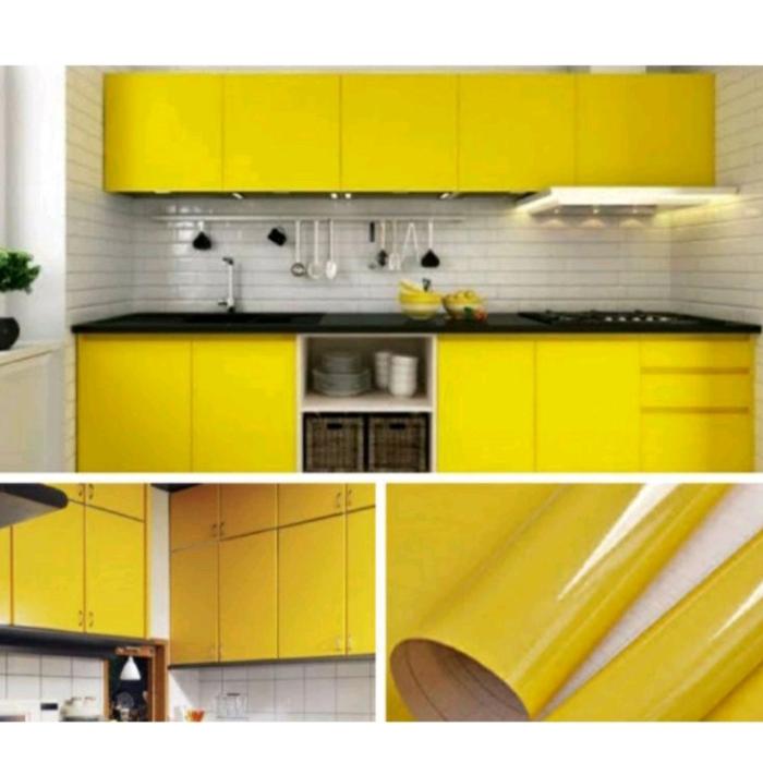 Gambar Stiker Furniture Lemari MeJa Pintu Kitchen Set Wallpaper - KUNING GLOSS, 120CM X 25CM dari Fazar Stiker undefined Tokopedia