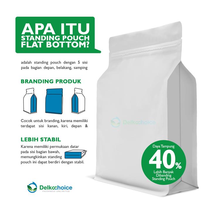 Gambar KEMASAN KOPI STANDING POUCH FLAT BOTTOM VALVE - ALU FOIL PACKAGING - F.BOTTOM PUTIH, 10x15 dari Nusantara Packing Indo undefined Tokopedia