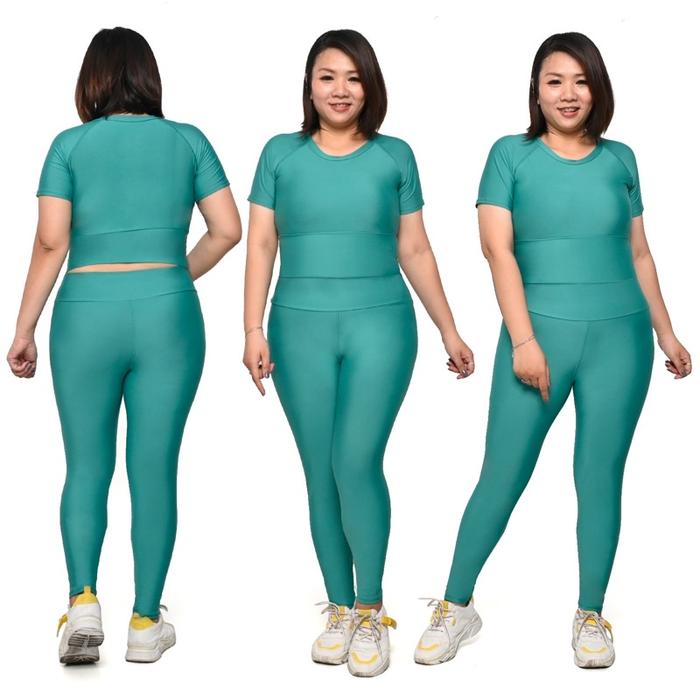 Gambar SETELAN BAJU SENAM AEROBIC SET CROP POLOS JUMBO BAJU ZUMBA YOGA FITNES - tosca, ATASAN SAJA dari yenz sportswear undefined Tokopedia