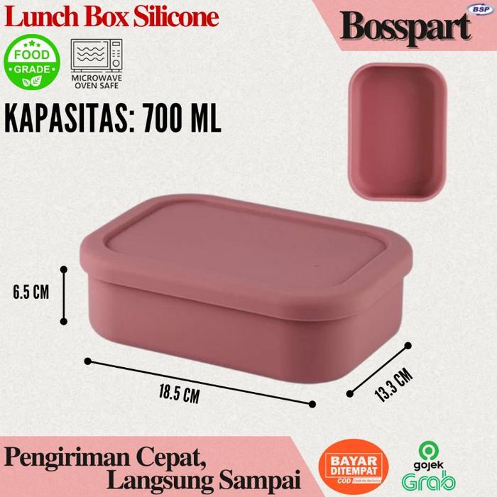 Gambar Kotak Lunch Box Sekat Silikon / Lunch Box Sekat Silicone / Bento Box Silicone - Non Sekat, Dusty Pink dari bossparts_NEW undefined Tokopedia