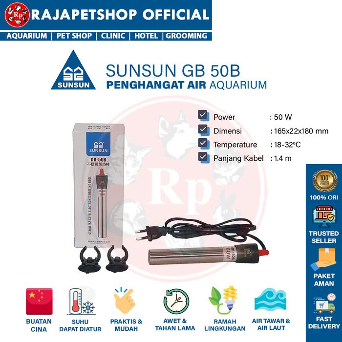 Gambar SUNSUN HEATER STAINLESS STEEL GB 50B/100B PENGHANGAT SUHU AIR AQUARIUM - GB 50B dari Rajapetshop Official undefined Tokopedia