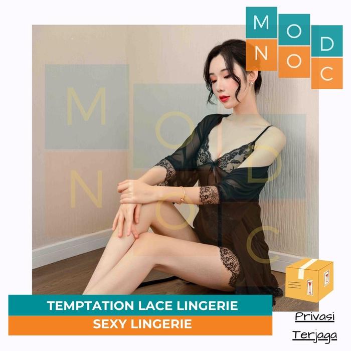 Gambar Temptation Lace Lingerie Set Dengan Jubah Transparant Renda + CD - Hitam dari Modnoc Store undefined Tokopedia