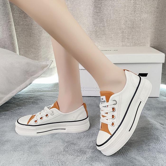 Gambar GUDANG TAS -SNEAKER HIGH HEELS SEPATU WANITA IMPORT KULIT PUTIH SLIP - Orange, 36 dari TOKO CANTIK BERSAMA_NEW undefined Tokopedia