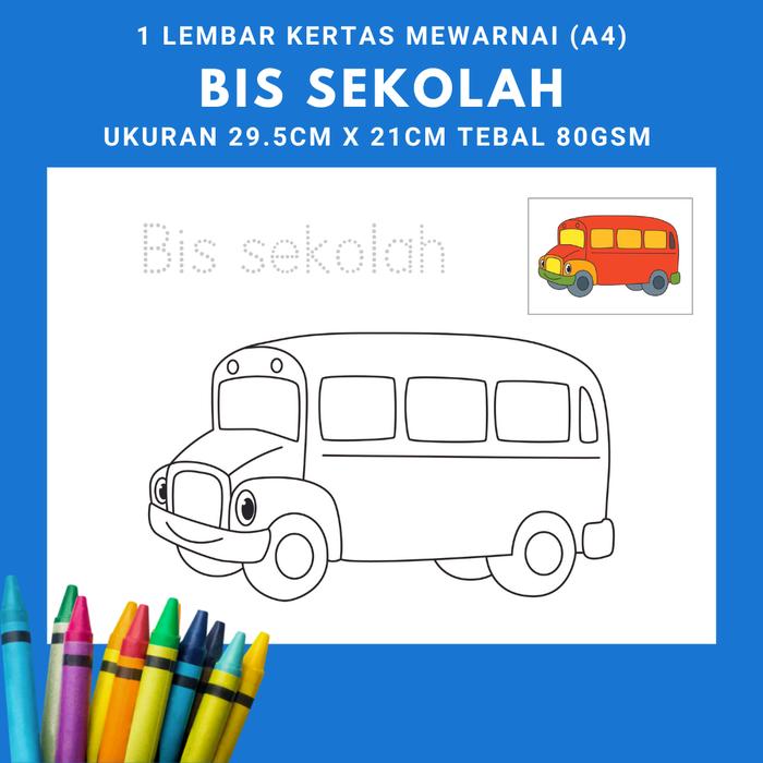 Gambar Kertas Gambar Mewarnai A4 Tema Mobil (Min Order 10pcs) - Bus Sekolah II dari Secil Mainan undefined Tokopedia