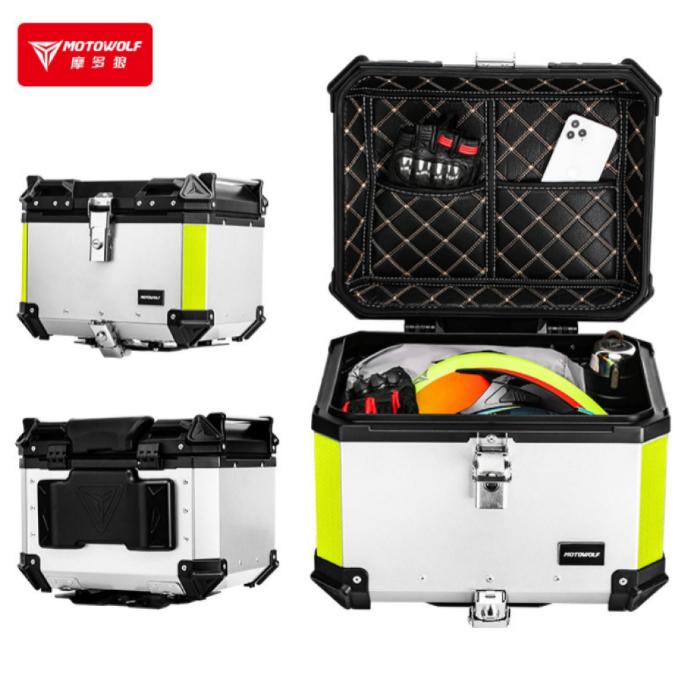 Gambar BOX Motor Touring MOTOWOLF Tail Top Box Almunium Alloy Case Pannier - SILVER, 35L dari Rockbros Bike undefined Tokopedia