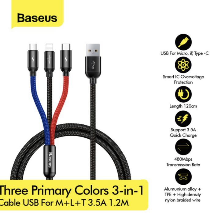 Gambar Baseus Rapid Series 3 in 1 Cable Apple Micro USB Type C - Primary 3in1 dari Epen_Store undefined Tokopedia