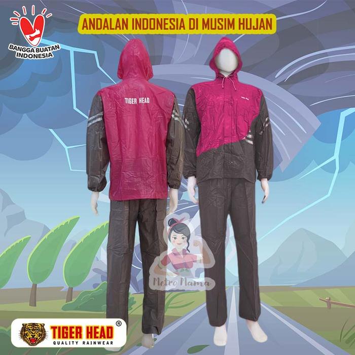 Gambar Jas Hujan Jaket Celana Stelan Stretch Tornado TIGER HEAD 68282 - Abu Merah dari Metromama undefined Tokopedia