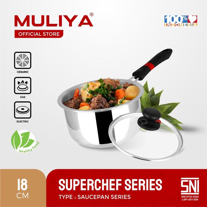 Gambar Muliya Superchef Sauce Pan 18cm Stainless Tebal + Tutup Kaca Temper dari Muliya Cookware undefined Tokopedia
