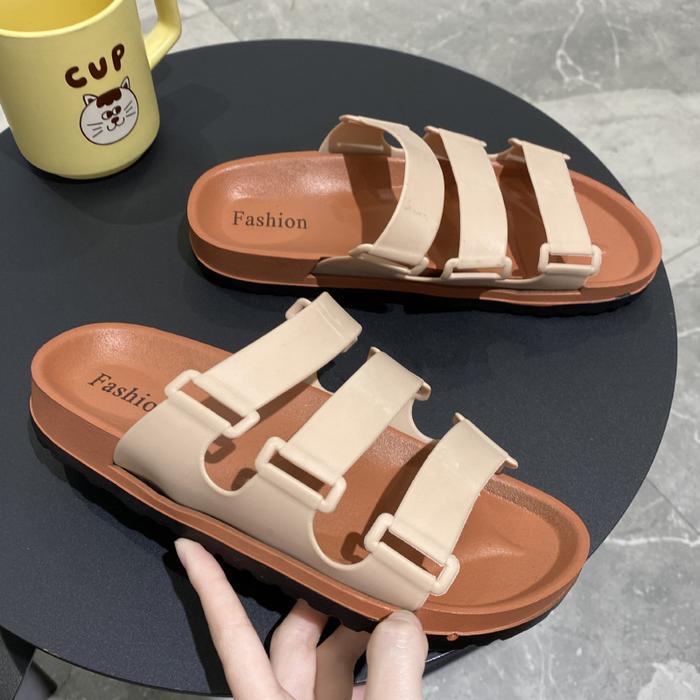 Gambar Sandal Slip On Wanita Casual & Trendy Sendal Wanita Flat 3 Band Import - Brown, 36 dari ARR Store Indonesia undefined Tokopedia