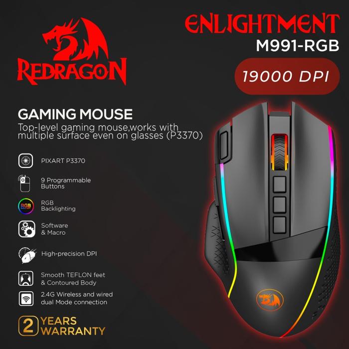 Gambar Redragon Wireless Gaming Mouse RGB ENLIGHTMENT - M991-RGB dari Multi-Goods Shop undefined Tokopedia