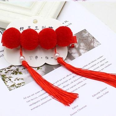 Gambar Jepitan Pita Rambut Bulu PomPom Aksesories Jepit Anak Murah Pita Merah - BULU TWIN MERAH dari MadisonShop undefined Tokopedia