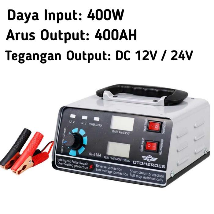 Gambar Charger Aki Mobil 400W 12V/24V 400AH Cas Aki Battery Otomatis AJ-618A - 400W 400AH dari MOTORUN STORE undefined Tokopedia