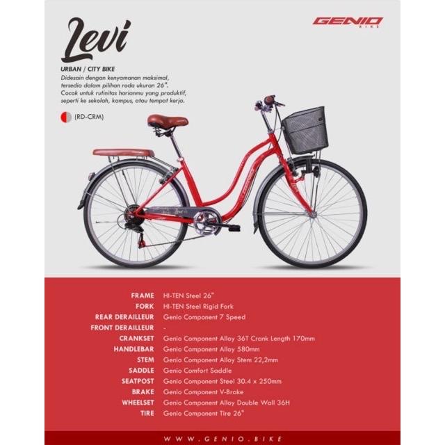 Gambar Sepeda Keranjang Dewasa GENIO LEVI 26 Inch 7 Speed City Bike CTB Garan - Merah dari Hero Jaya Bike undefined Tokopedia