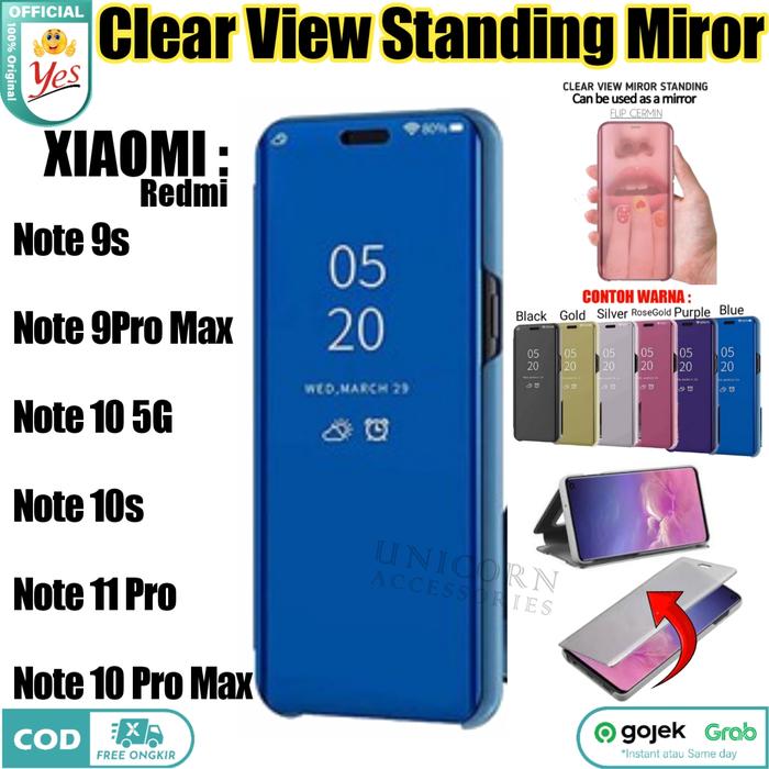 Gambar Case Clear View Xiaomi Redmi Note 9s 10s 11 Pro Max Casing Flip Miror - Gold / Biru, RedmiNote 11Pro dari Unicorn Acc Hp undefined Tokopedia