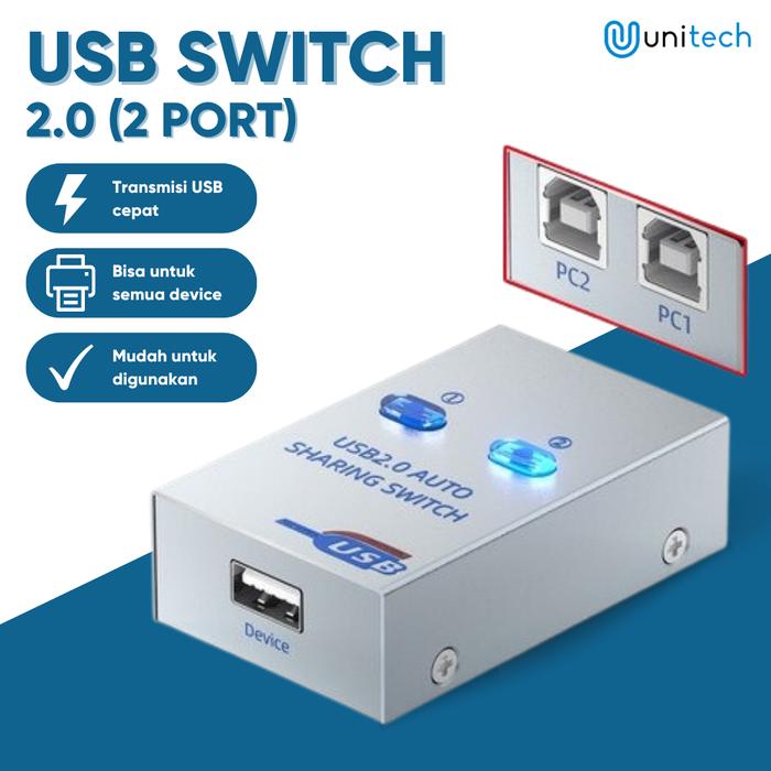 Gambar Auto Switch Hub Printer Sharing Switcher USB 2.0 - 2 Port dari Unitech Shop_NEW undefined Tokopedia
