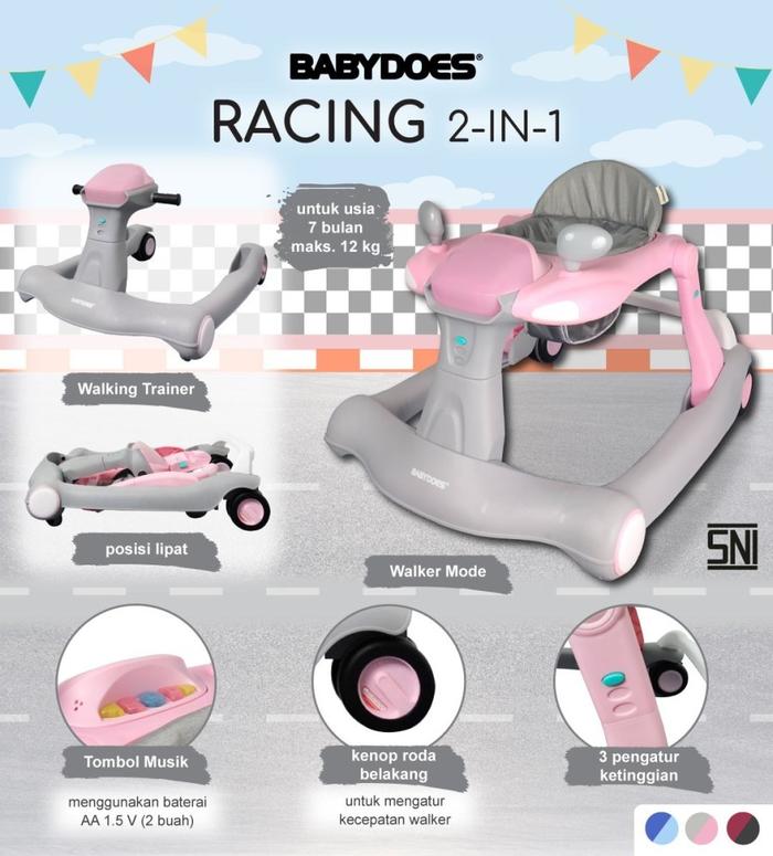 Gambar Babydoes Racing 2 in 1 Baby Walker BLUE PINK WHITE - PINK dari nicci baby shop undefined Tokopedia