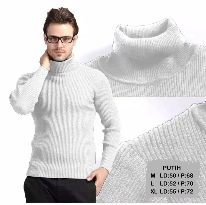 Gambar Baju leher tinggi turtleneck pria lengan panjang | Kaos kerah tinggi - Putih, L dari Noveli lacos undefined Tokopedia