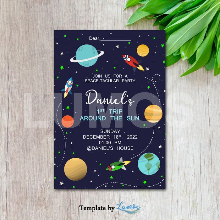 Gambar UNDANGAN ULANG TAHUN ANAK/KIDS BIRTHDAY INVITATION - ASTRONOUT/SPACE - SMALL dari Lumos Birthday Bash undefined Tokopedia