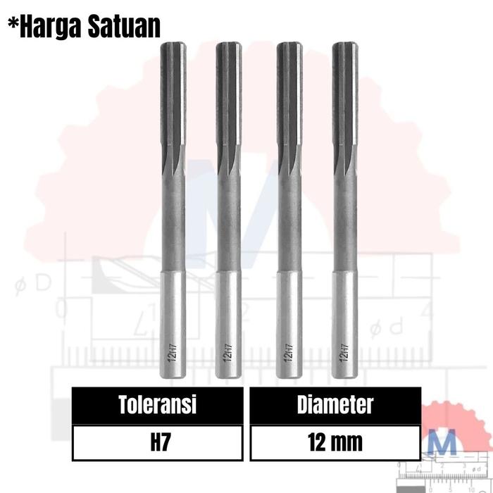 Gambar Reamer HSS Straight Reamer mesin 3mm - 12 mm - D12H7 dari Machining Solution undefined Tokopedia