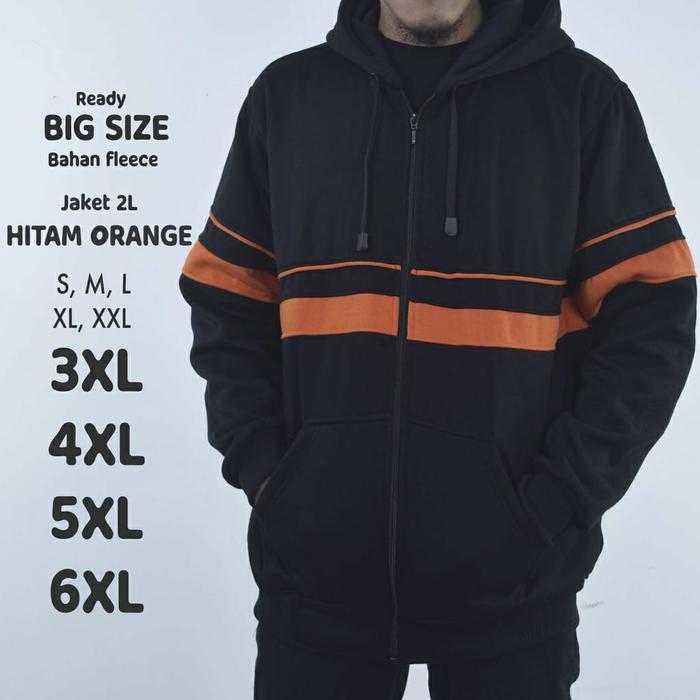 Jual Jaket hoodie big size strip orange pria wanita S, M, L-6XL